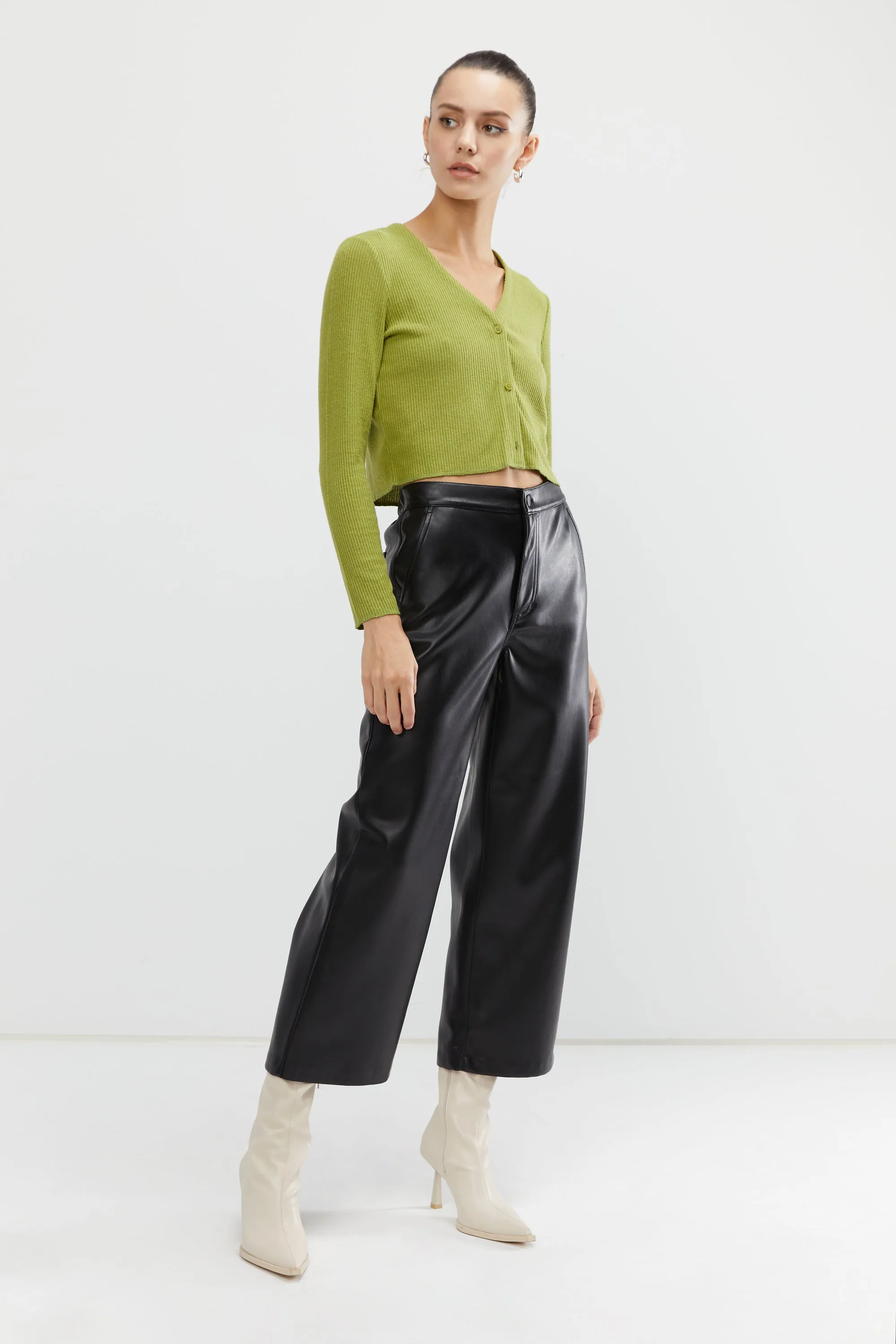 STRAIGHT LEG VEGAN LEATHER PANTS