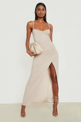 Strappy Wrap Front Slinky Maxi Dress