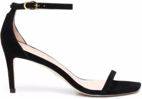 Stuart Weitzman Velour Heeled Sandals Black