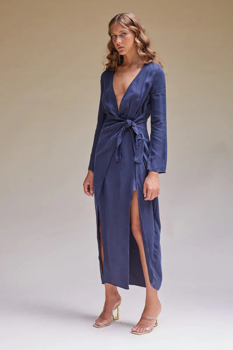 ----Suboo   ----Anika Low Front Wrap Midi Dress - Navy ---