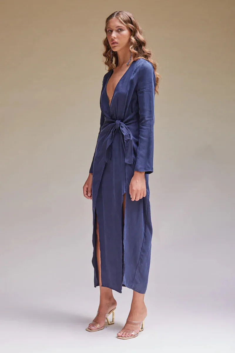 ----Suboo   ----Anika Low Front Wrap Midi Dress - Navy ---