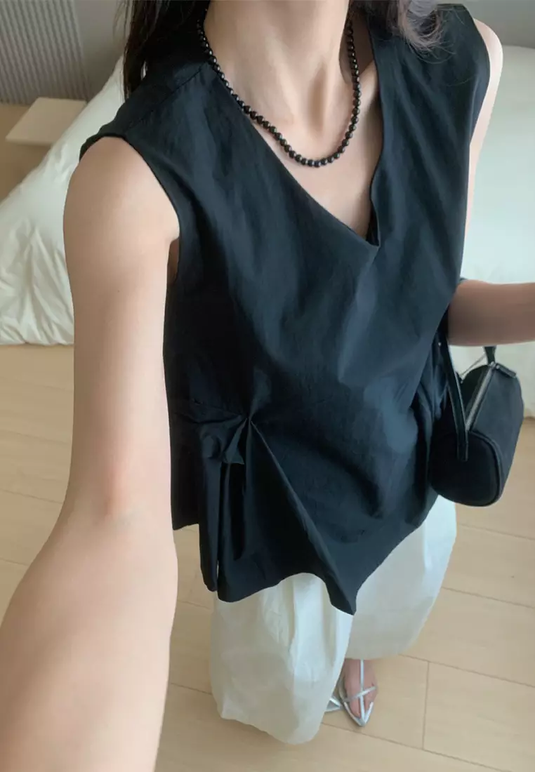 Sunnydaysweety 2024 Summer Sleeveless Tank Top Gentle Style Shirt Top CA24061816BK