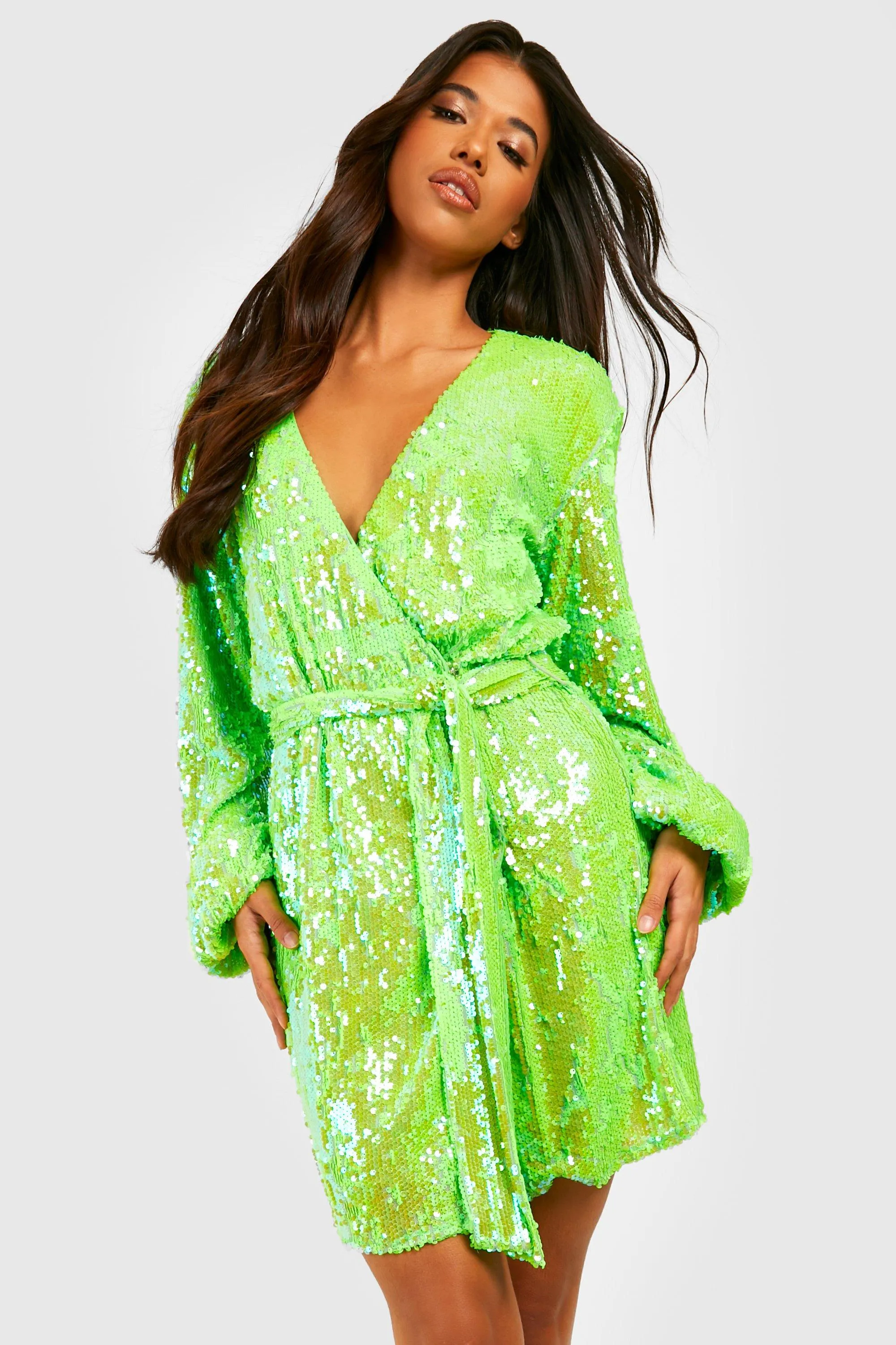 Tall Bright Wrap Over Sequin Dress