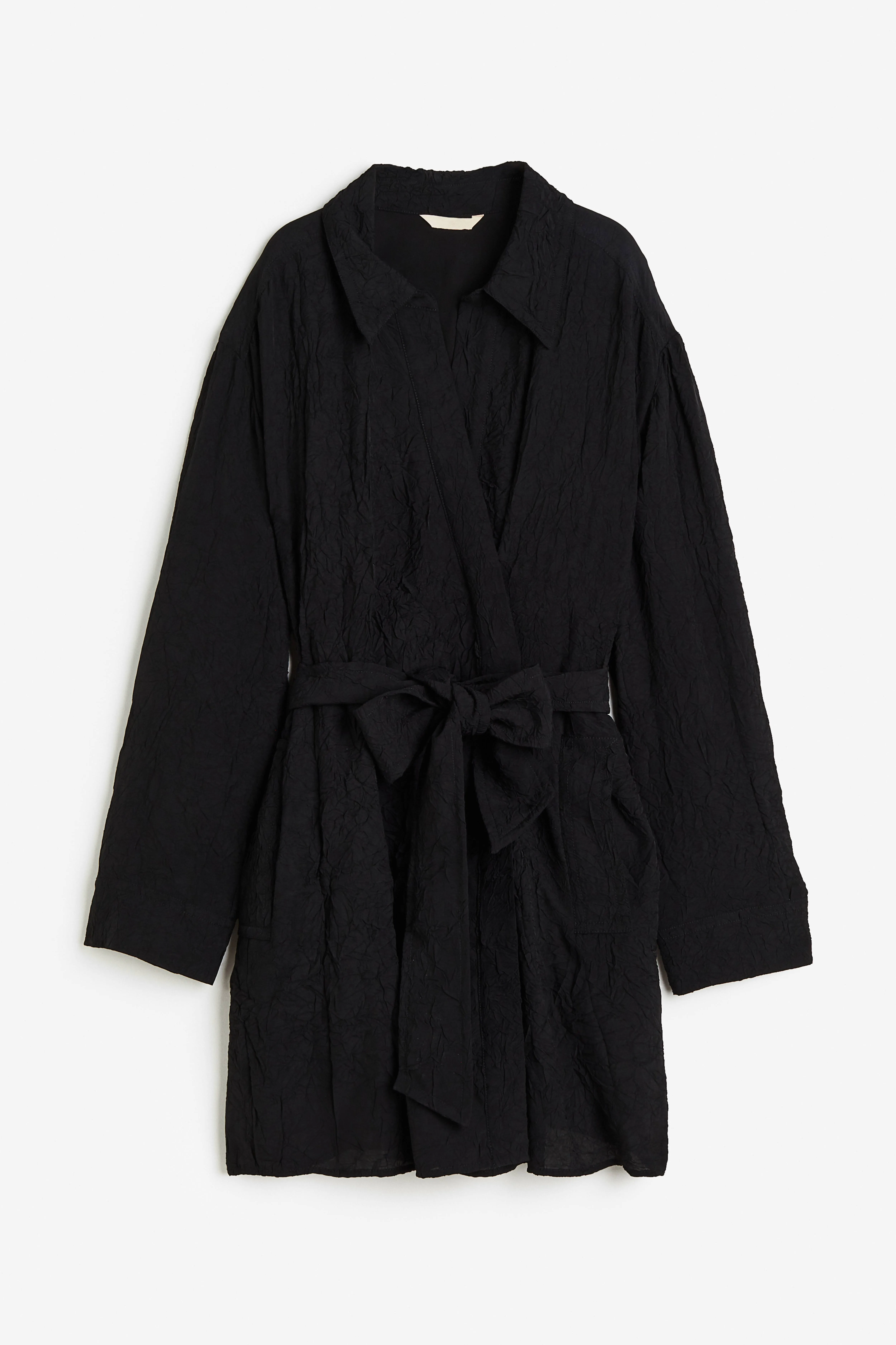 Textured-weave wrap dress - V-neck - Long sleeve - Black - Ladies | H&M GB