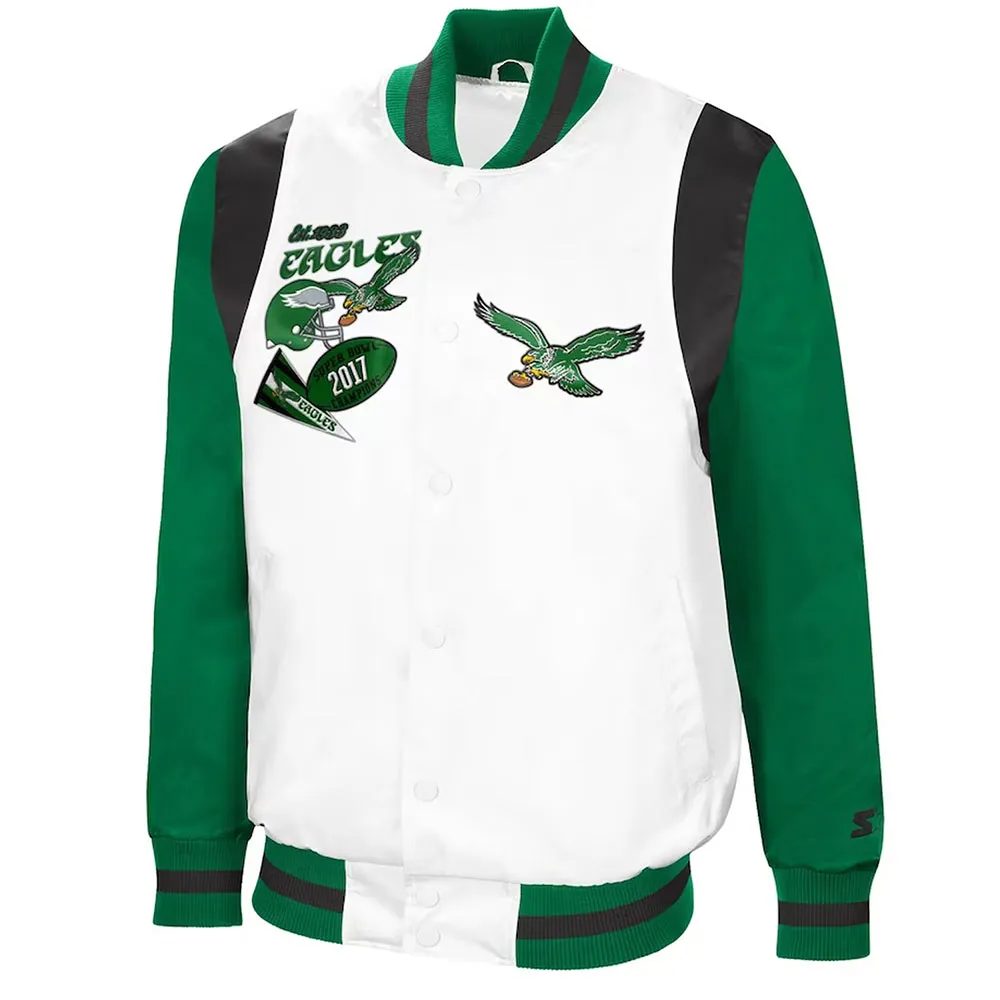 The All-American Retro Philadelphia Eagles White/Kelly Green Satin Jacket