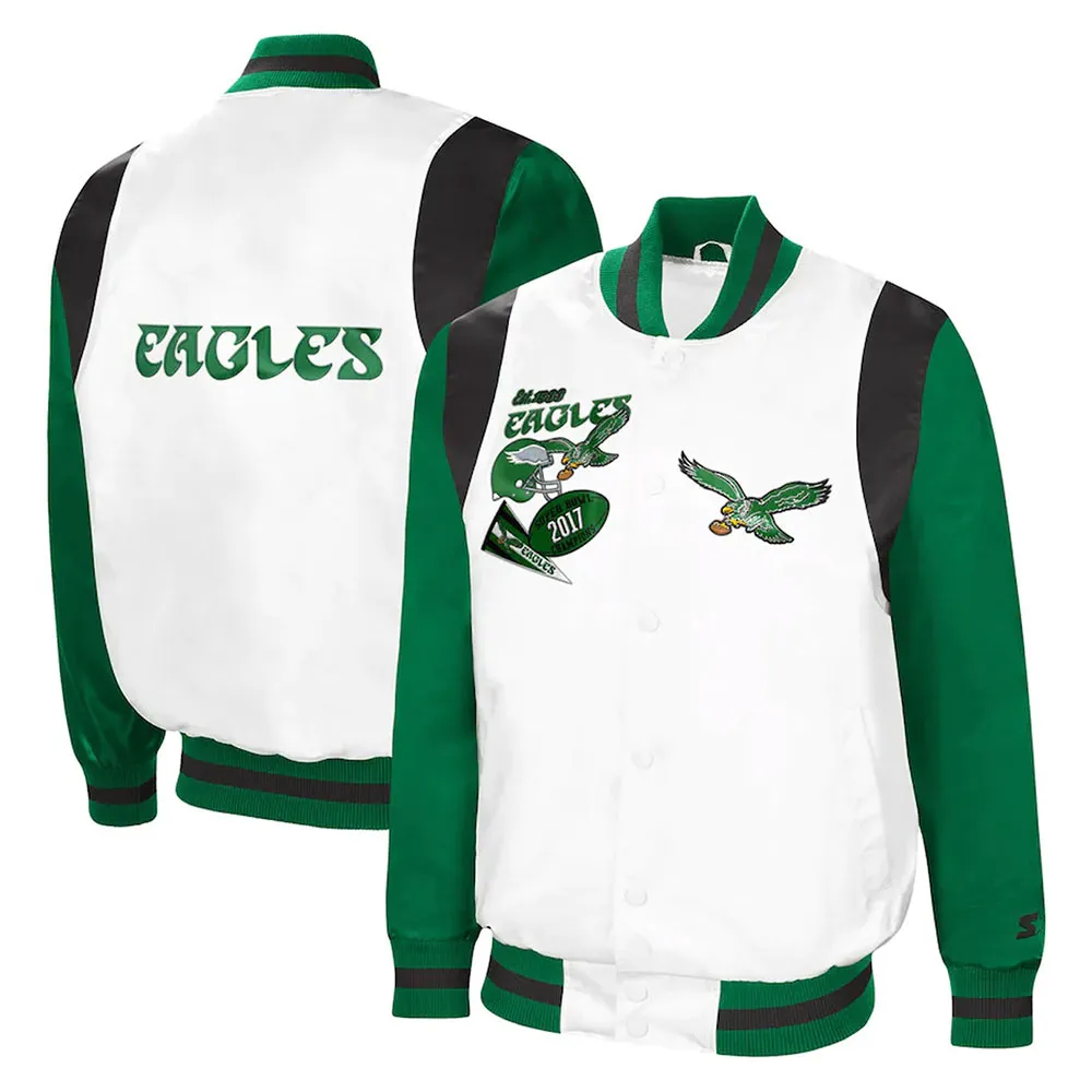 The All-American Retro Philadelphia Eagles White/Kelly Green Satin Jacket