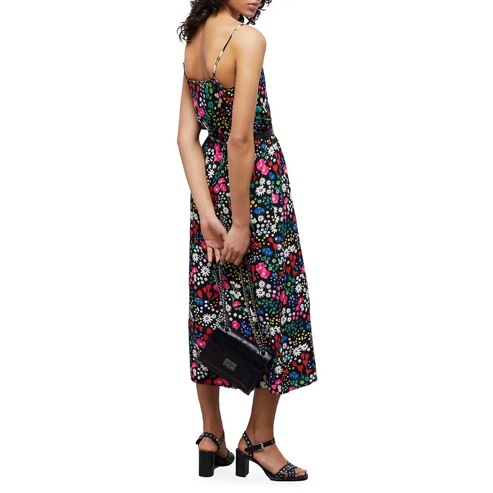 The Kooples Floral-Print Strappy Wrap Midi Dress