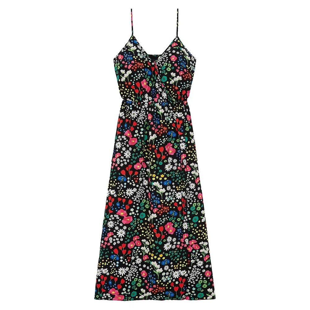 The Kooples Floral-Print Strappy Wrap Midi Dress