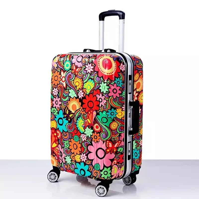 Unisex Fashion Graffiti Rolling Luggage Aluminum Frame Spinner Suitcase