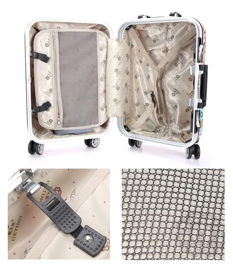 Unisex Fashion Graffiti Rolling Luggage Aluminum Frame Spinner Suitcase