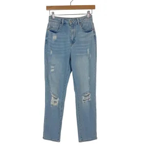 Wax Jean Collection Light Wash Stretch Distressed Mom Jeans NWT- Size 1/25 (Inseam 26.5”)