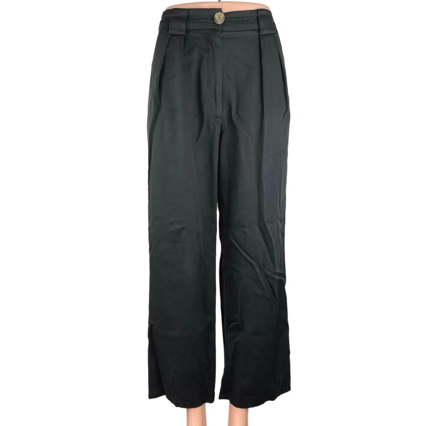 Whimsy + Row Black High Rise Pleated Cropped Wide Leg Dress Pants Size 0