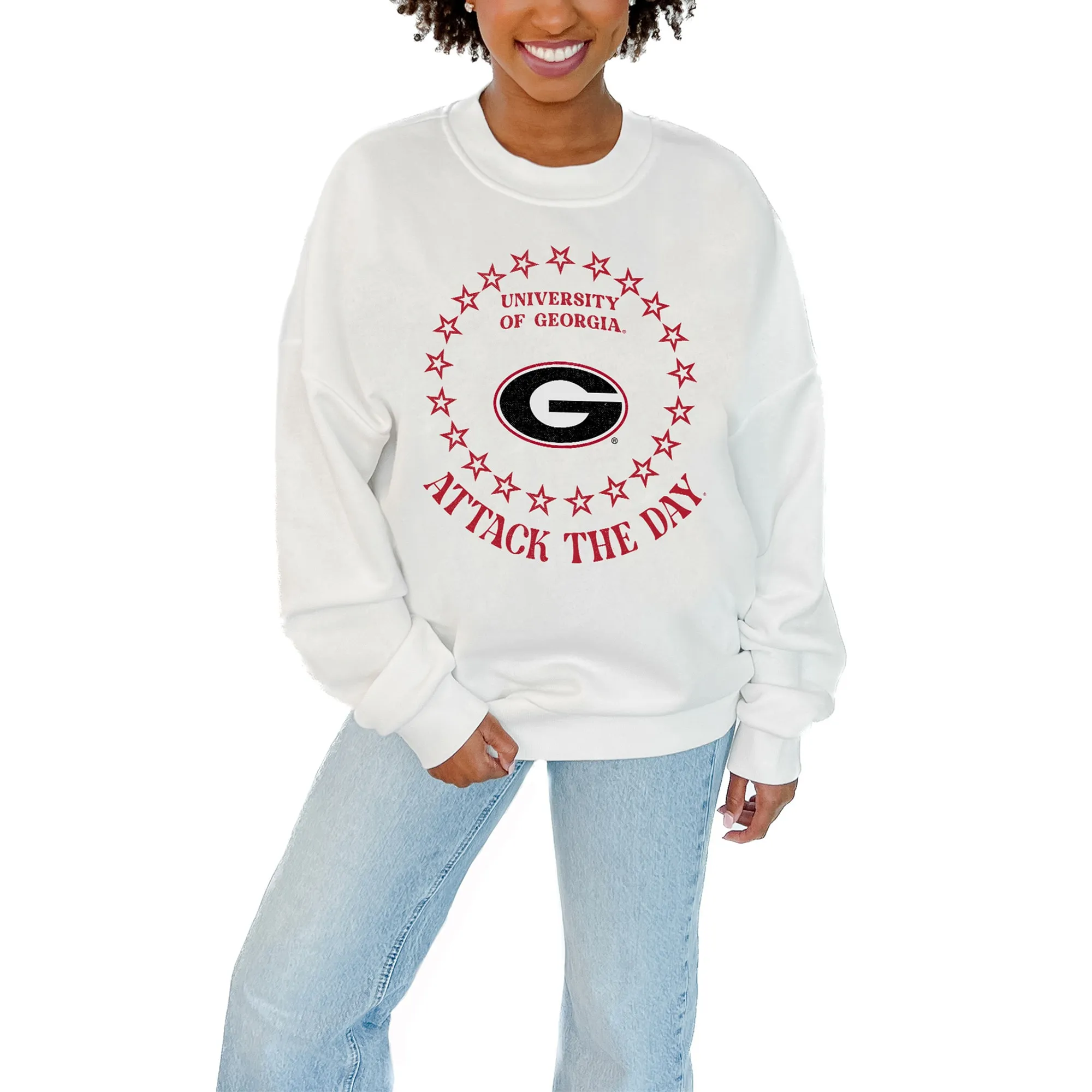 Women's Gameday Couture White Georgia Bulldogs Stars Premium Fleece Drop Pullover Sweatshirt