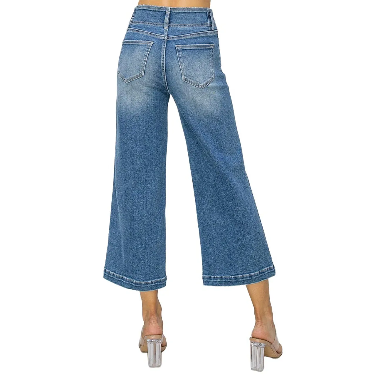 Women's Risen High Rise Front Seam Detail Crop Wide Jeans - Medium