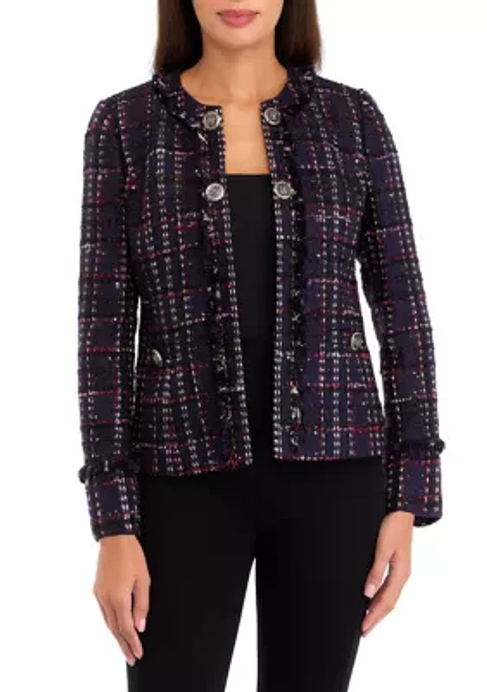 Women's Tweed Kissing Front Jacket with Fringe