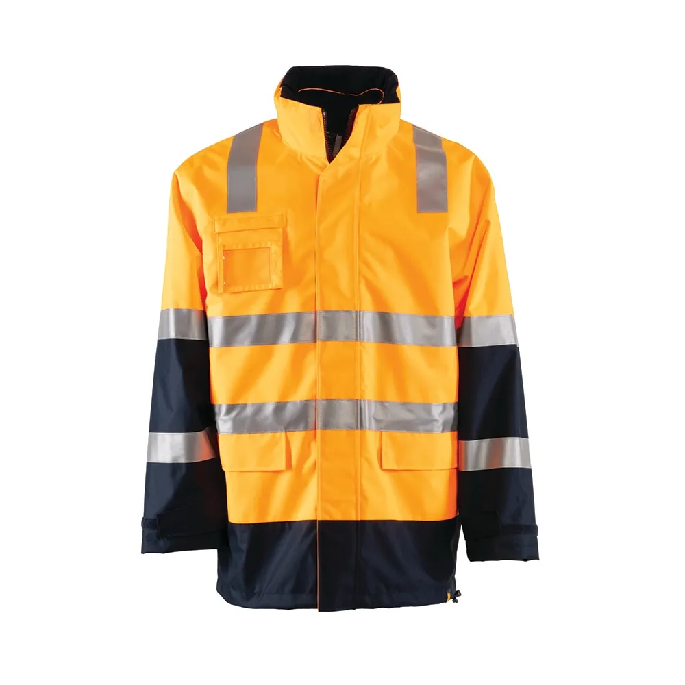 Workhorse MJA036 Men's Two-Tone High Visibility 4 in 1 Rail Jacket - Oxford Polyester - Orange/Navy - 2XS