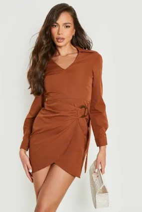 Woven Wrap Ring Detail Shirt Dress