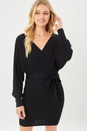 Wrap Belted Ribbed Knit Dress