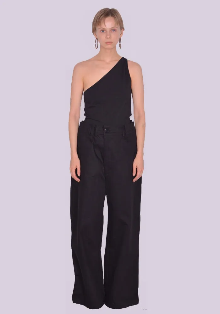 YUIKI SHIMOJI UNISEX HIGH WAIST WIDE PANTS BLACK