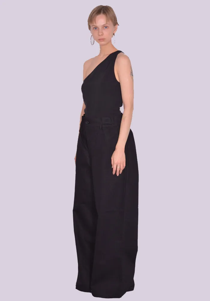 YUIKI SHIMOJI UNISEX HIGH WAIST WIDE PANTS BLACK